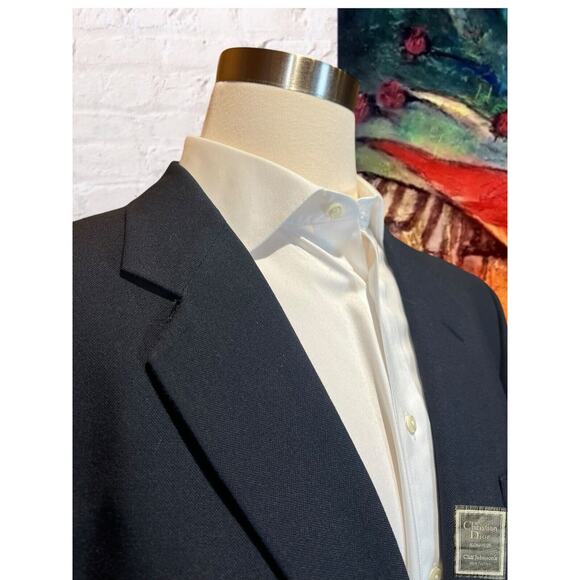 Christian Dior Monsieur 48L Navy Blue Blazer Sport Coat Jacket Patch Pockets - Picture 3 of 16